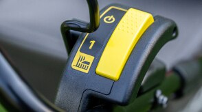 Close up of the blade stop system switch.