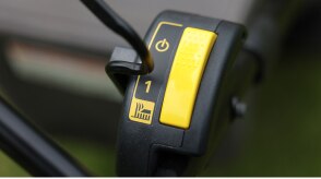 Close up of the blade stop system switch.