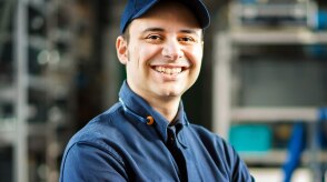 Gros plan d’un technicien Honda souriant.  